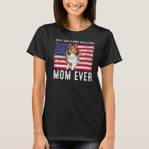 Camiseta Shetland Sheepdog Mãe dos EUA Bandeira Americana P