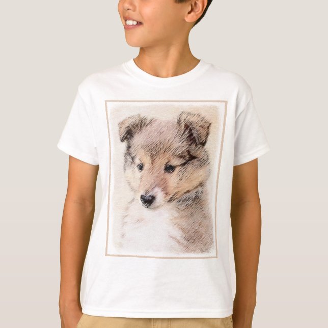 Camiseta Shetland Sheepdog Puppy Pintura Original (Frente)