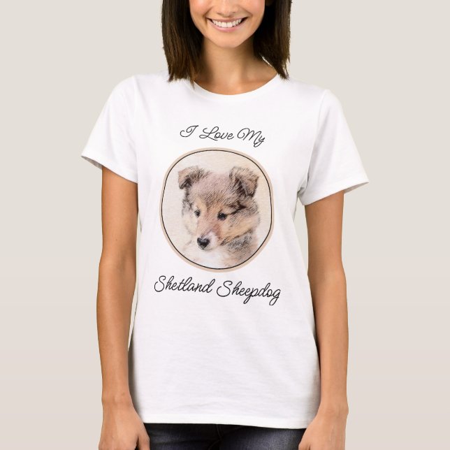 Camiseta Shetland Sheepdog Puppy Pintura Original (Frente)