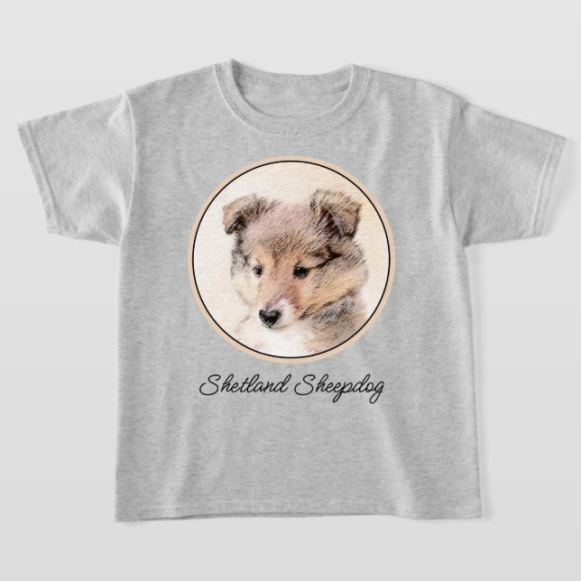 Camiseta Shetland Sheepdog Puppy Pintura Original (Postura )
