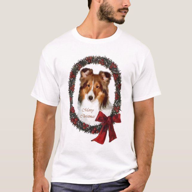 Camiseta Shetland Sheepdog Sheltie presentes de Natal (Frente)