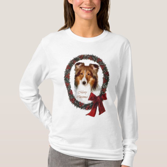 Camiseta Shetland Sheepdog Sheltie presentes de Natal (Frente)