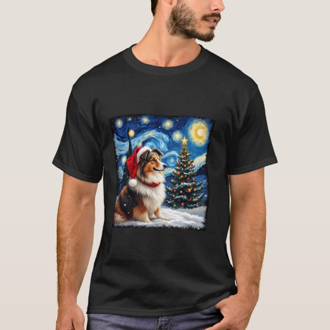 Camiseta Shetland Sheepdog Starry Night Van Gogh (Frente)