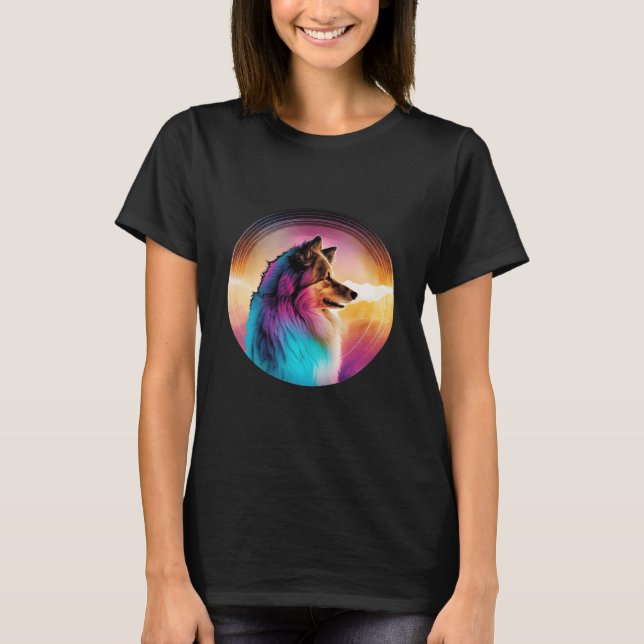 Camiseta Shetland Sheepdog Synthwave 80s Retrowave Aestheti (Frente)