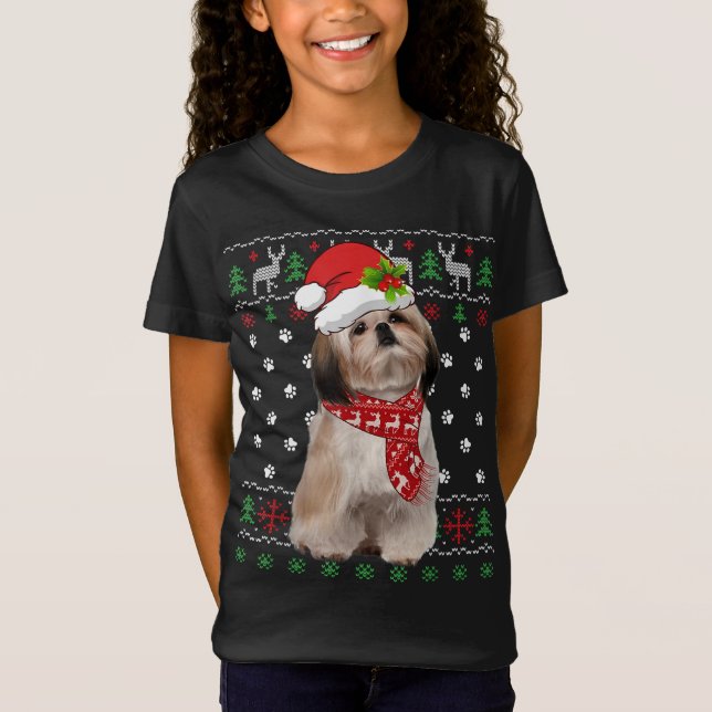 Camiseta Shh Tzu Dog Puppy Xmas Paj (Frente)