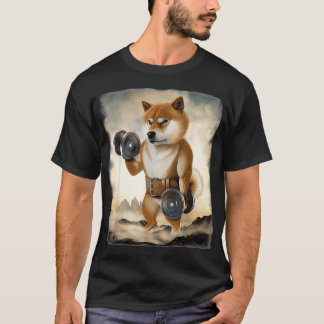 Camiseta Shiba Dog Muscle Training Weightlifting with Dumbb