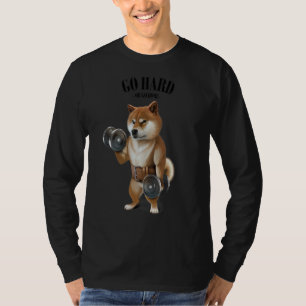 Camiseta Shiba Dog Muscle Training With Dumbbell In Malhaçã
