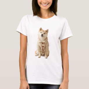 Camiseta Shiba Inu Aconchegante em Cardigan de Tricô de Cor