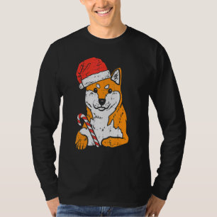 Camiseta Shiba Inu Akita Cachorro de Natal Chapéu de Papai 
