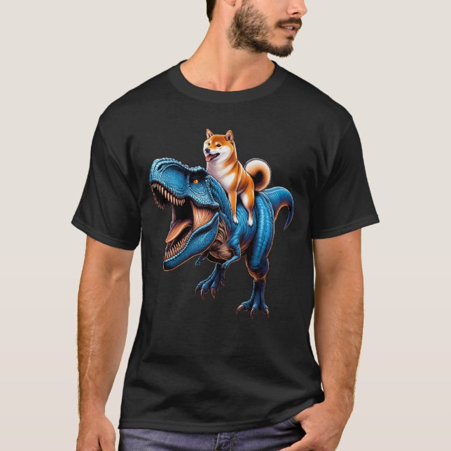 Camiseta Shiba Inu Andando Dinossauro (Frente)