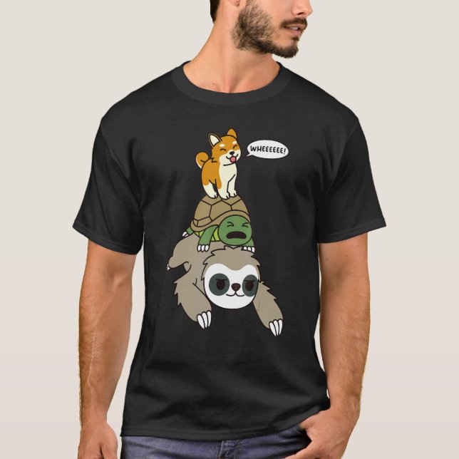 Camiseta Shiba Inu Andando Sloth Tortoise Cão (Frente)
