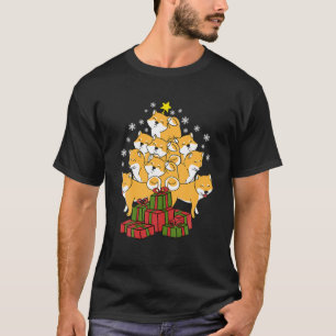 Camiseta Shiba Inu Árvore de Natal Luz Engraçada Cachorro