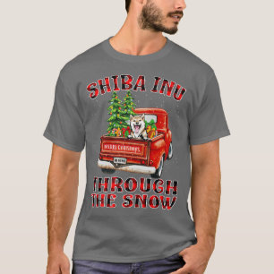 Camiseta Shiba Inu Através da Neve Caminhão de Natal Xadrez