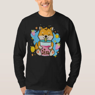 Camiseta Shiba Inu Bebendo Boba Bubble Tea