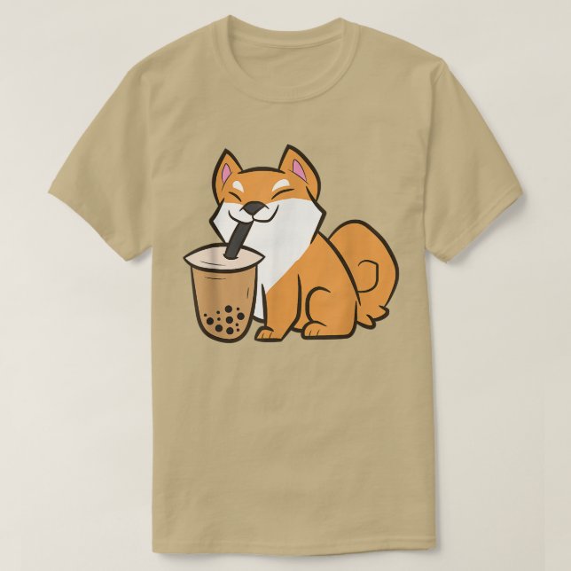 Camiseta Shiba Inu Bebendo Bubble Tea Kawaii Shiba Inu Wit (Frente do Design)