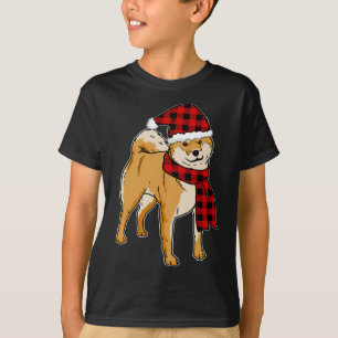 Camiseta Shiba Inu Buffalo Xadrez Japão Cachorro Durante o