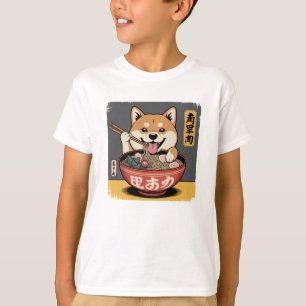 Camiseta Shiba Inu Cachorro Comendo Ramen