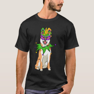 Camiseta Shiba Inu Cachorro Mardi Gras Máscara O Bead Engra