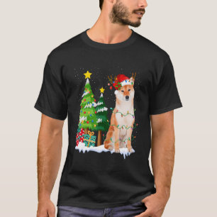 Camiseta Shiba Inu Cachorro Santa Hat Reindeer Luzes de Nat