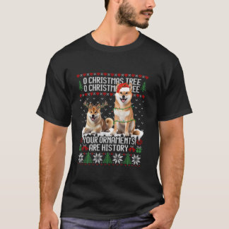 Camiseta Shiba Inu Cão Cachorro Árvore de Natal Luzes Cacho