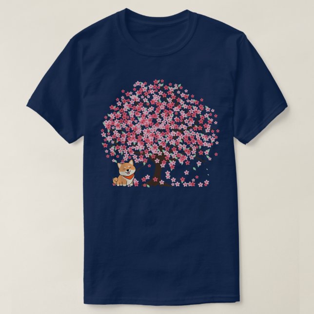 Camiseta Shiba Inu Cão Cachorro Japonês Blossom Sakura (Frente do Design)