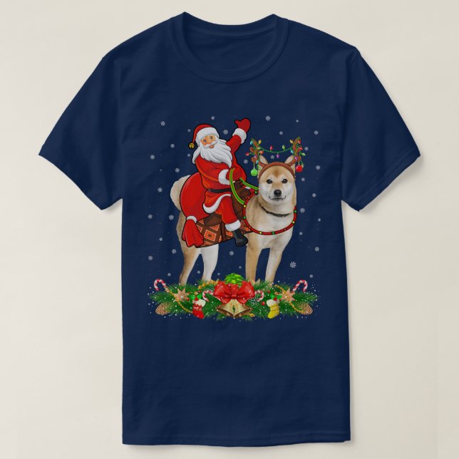 Camiseta Shiba Inu Cog Xmas Papais noeis Engraçados Andando (Frente do Design)