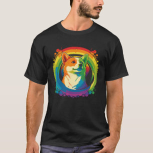 Camiseta Shiba Inu Colorido Pop Salpico Tie Dye Arco-íris