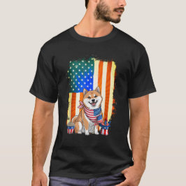 Camiseta Shiba Inu Dog American Flag Dog Aloja 4 De Julho
