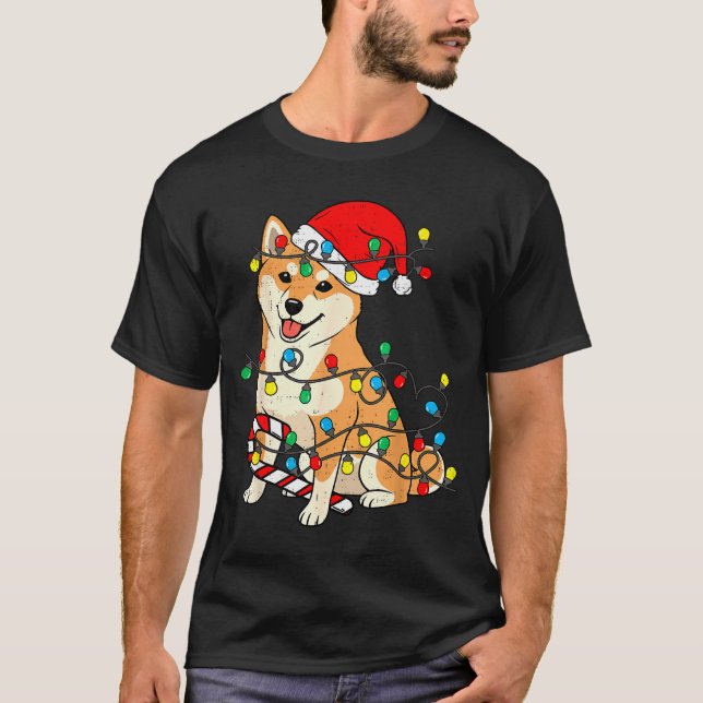 Camiseta Shiba Inu Dog Christmas Lights Santa Xmas Pet Dog  (Frente)