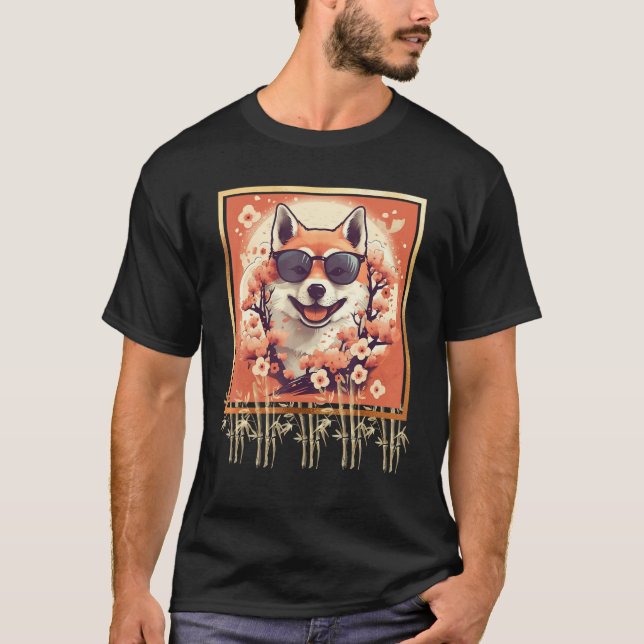 Camiseta Shiba Inu Dog Japanese Cherry Blossom Sakura Flowe (Frente)