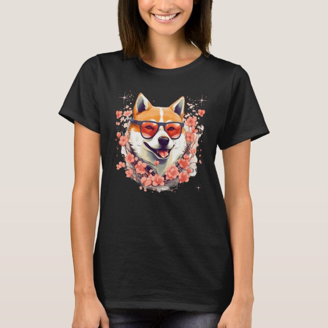 Camiseta Shiba Inu Dog Japanese Cherry Blossom Sakura Flowe (Frente)
