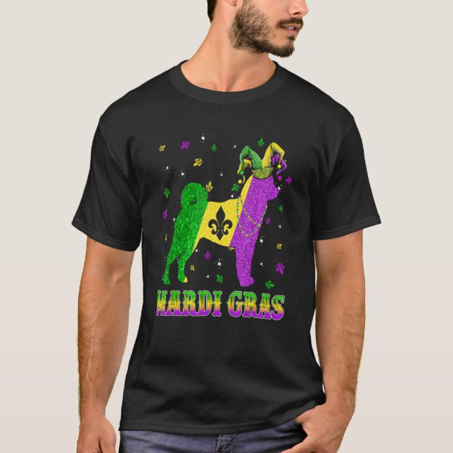 Camiseta Shiba Inu Dog Mardi Gras Carnival Jester Beads (Frente)