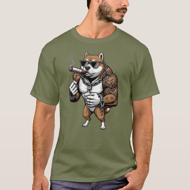 Camiseta Shiba Inu Dog, muscular, tattooed, bodybuilder  (Frente)