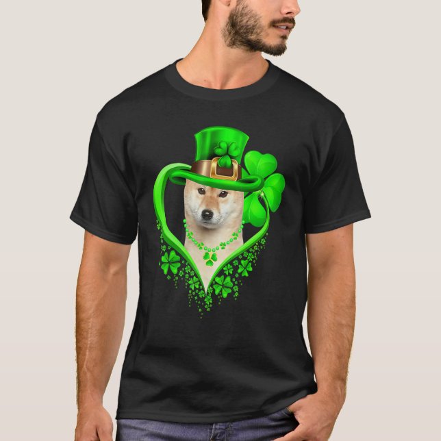 Camiseta Shiba Inu Dog St Patricks Day Lover Irish Shamrock (Frente)
