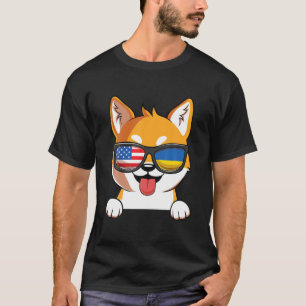 Camiseta Shiba Inu Dog Ucrânia EUA Bandeira