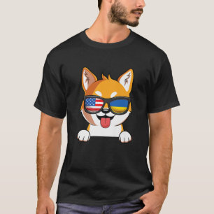 Camiseta Shiba Inu Dog Ucrânia EUA Bandeira