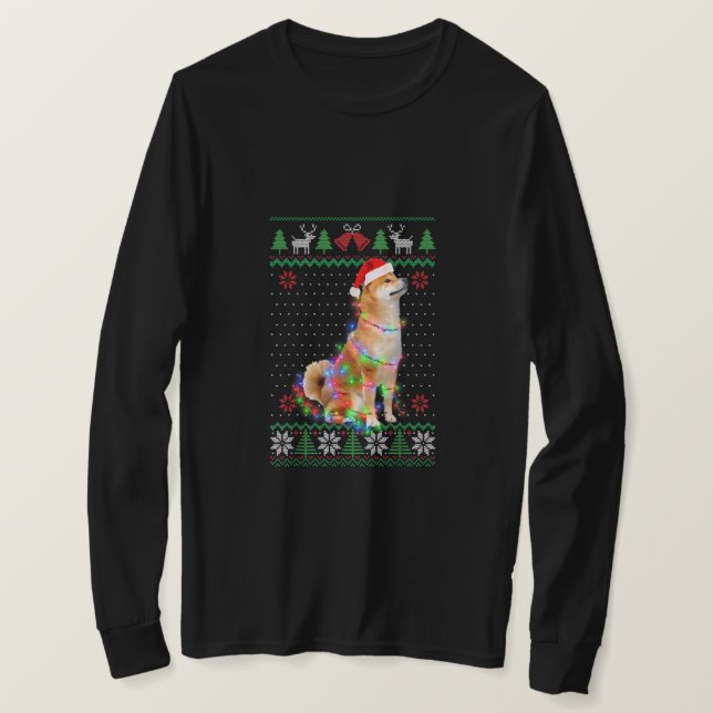 Camiseta Shiba Inu Dog Ugly Sweater Christmas Puppy Dog Lov (Frente do Design)