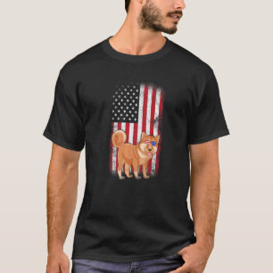 Camiseta Shiba Inu Dog USA Flag Boys Raparigas Mulheres Qua
