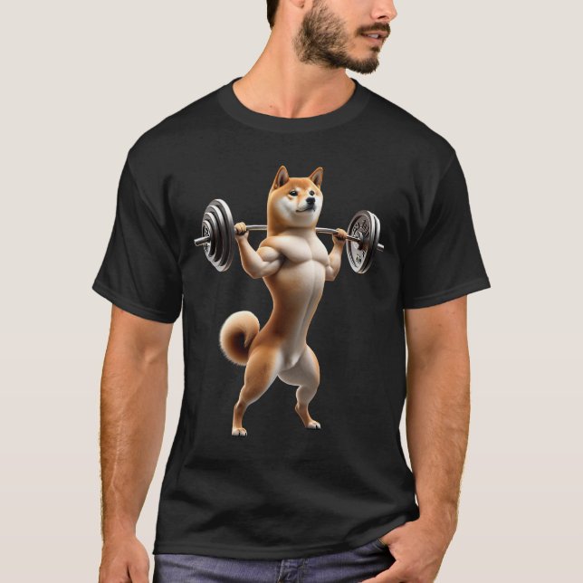 Camiseta Shiba Inu Empurrador de Cabeça Levantando Malhação (Frente)