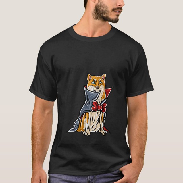 Camiseta Shiba Inu Happy Halloween Vampiro V Neck (Frente)