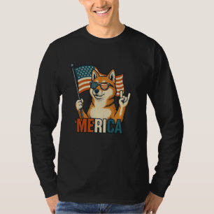 Camiseta Shiba Inu Merica - Bandeira Americana 4 De Julho -