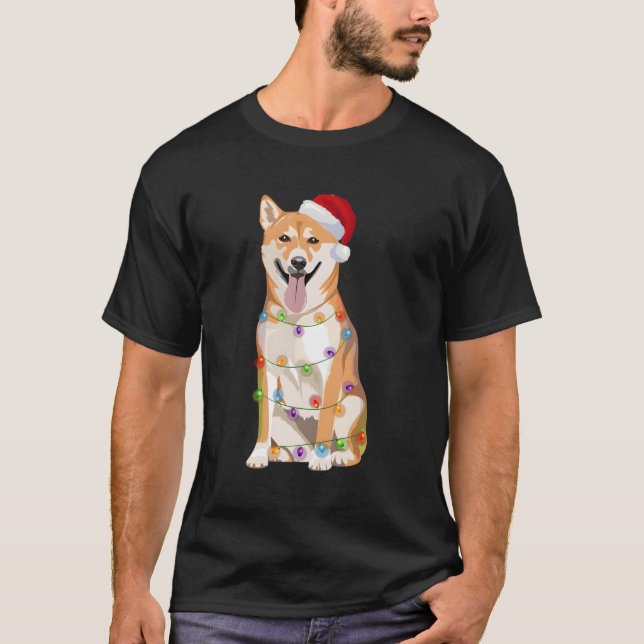 Camiseta Shiba Inu Natal Luz Xmas Cachorro Papais noeis Ha (Frente)