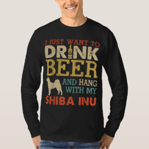 Camiseta Shiba Inu Pai Beer Beer Aguentada Com Cachorros En