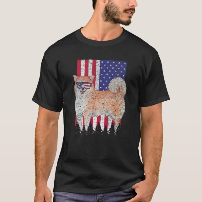 Camiseta Shiba Inu Patriotic Dog USA Prioridade American Fl (Frente)