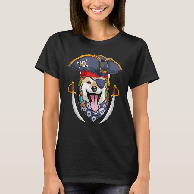 Camiseta Shiba Inu Pirate Halloween Japonês Shiba Inu (Frente)