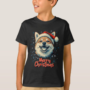 Camiseta Shiba Inu Santa Hat Feliz Natal Cachorro de Natal