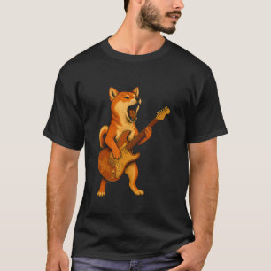 Camiseta Shiba Inu Tocando Guitarra Elétrica