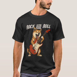 Camiseta Shiba Inu Tocando Violão Amante do Cão de Rock and