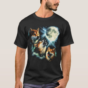 Camiseta Shiba Inu Uivando para a Lua Gráfico Celestial  