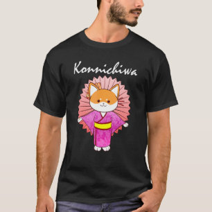 Camiseta Shiba Inu Uni Cão Konnichiwa Kimono Flor